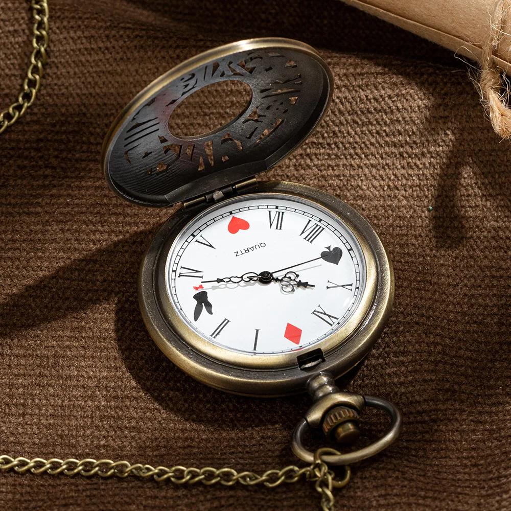 New Bronze Quartz Pocket Watch Retro Alice Theme Pocket Fob Watch Pendant Necklace Pocket Watch Men Womens Gift