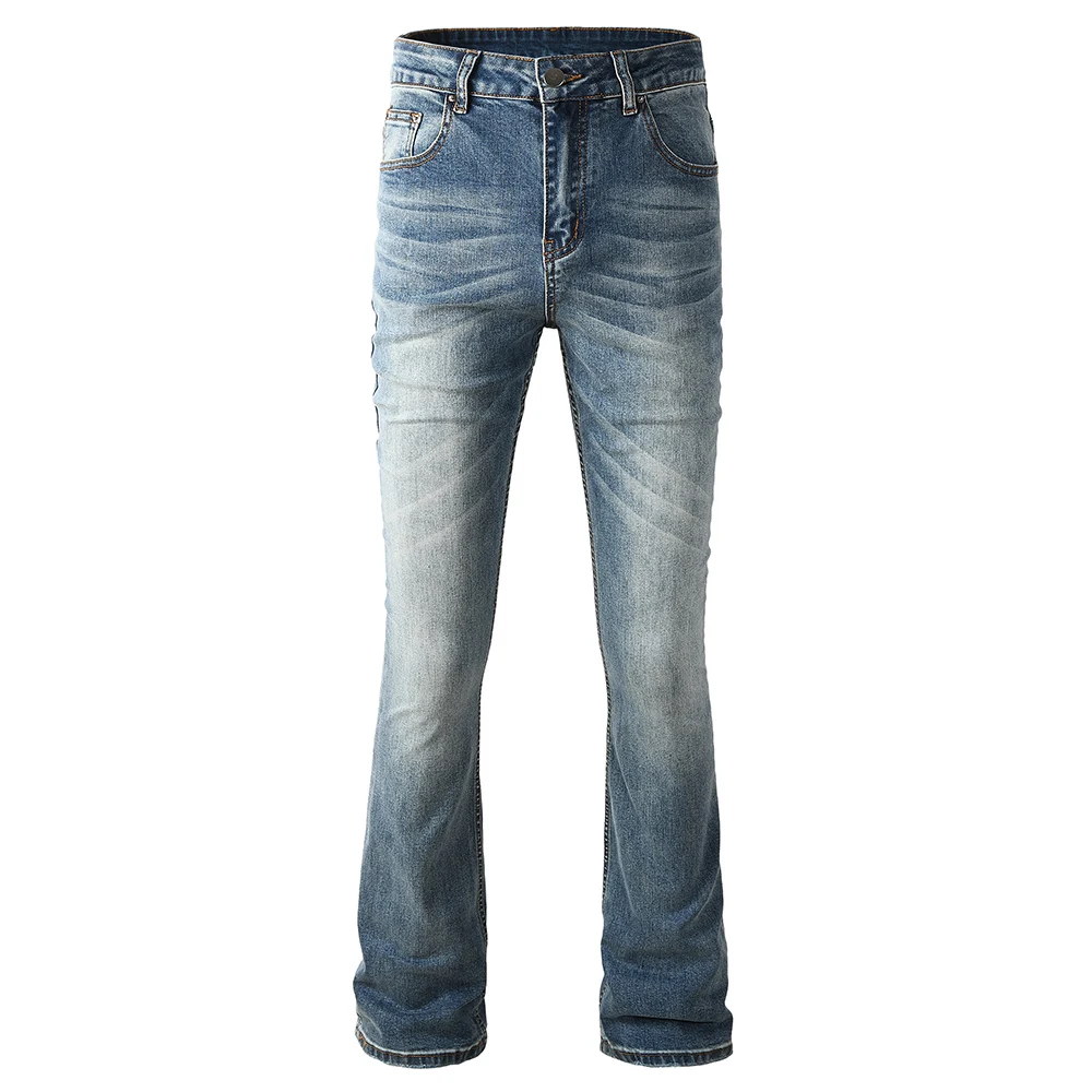 Men's Slim Boot Cut Jeans High Quality Pure Color Blue Cotton Denim Pants Casual Classic Skinny Flared Trousers