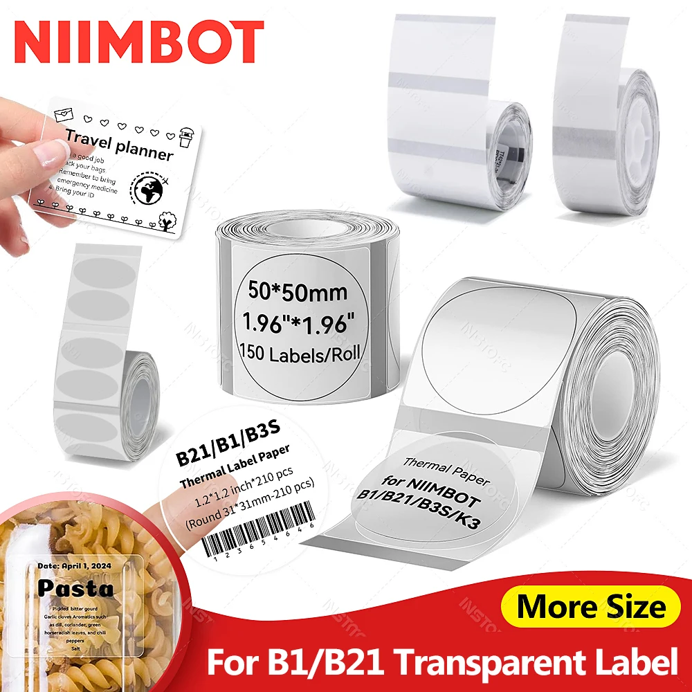 Niimbot B1 B21 Transparent Self-adhesive Label Paper For Mini Portable Thermal Label Maker Printer Clear Round Sticker