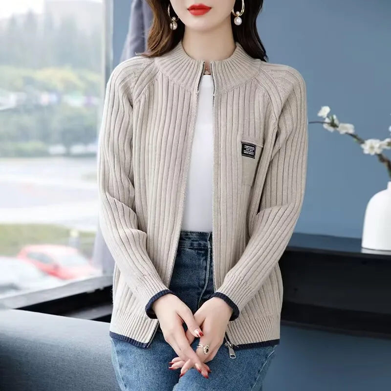 Half Hoge Kraag Rits Gebreid Vest Jas Dames Lente Nieuwe Stijl Effen Kleur Raglanmouwen Vesten Dikker Trui Jas