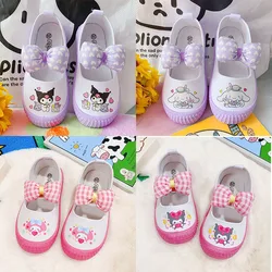 Chaussures à semelle souple Kawaii Anime pour enfants, chaussures d'intérieur pour filles, Sanrios My Melody, Kuromi, Cinnamoroll, chaussures de dessin animé en toile polyvalentes pour étudiants