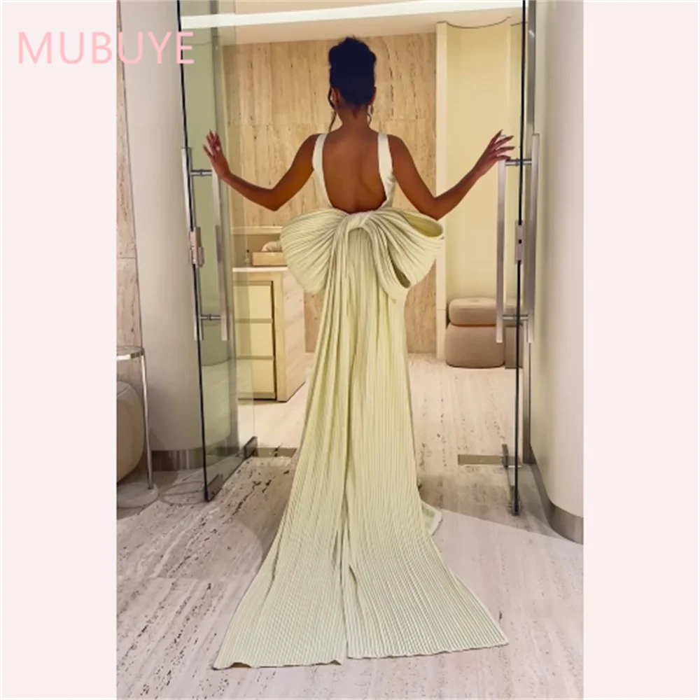 Mobuye 2024 Arab Dubai Backless Prom Dress Korte Mouwen Met Enkellange Avond Mode Elegante Feestjurk Voor Vrouwen