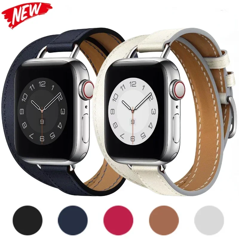 

Тонкий кожаный ремешок для Apple Watch Ultra/2 10 9 8 7 ремешок 46 мм 45 мм 44 мм 41 мм 40 мм Спортивный двойной браслет iWatch Series 6 5 4 SE