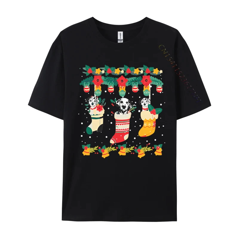 Dalmatian Christmas Socks XMas Light T-shirt Cotton Men Top T Shirts Customized Tees Green And White Graphic T Shirt