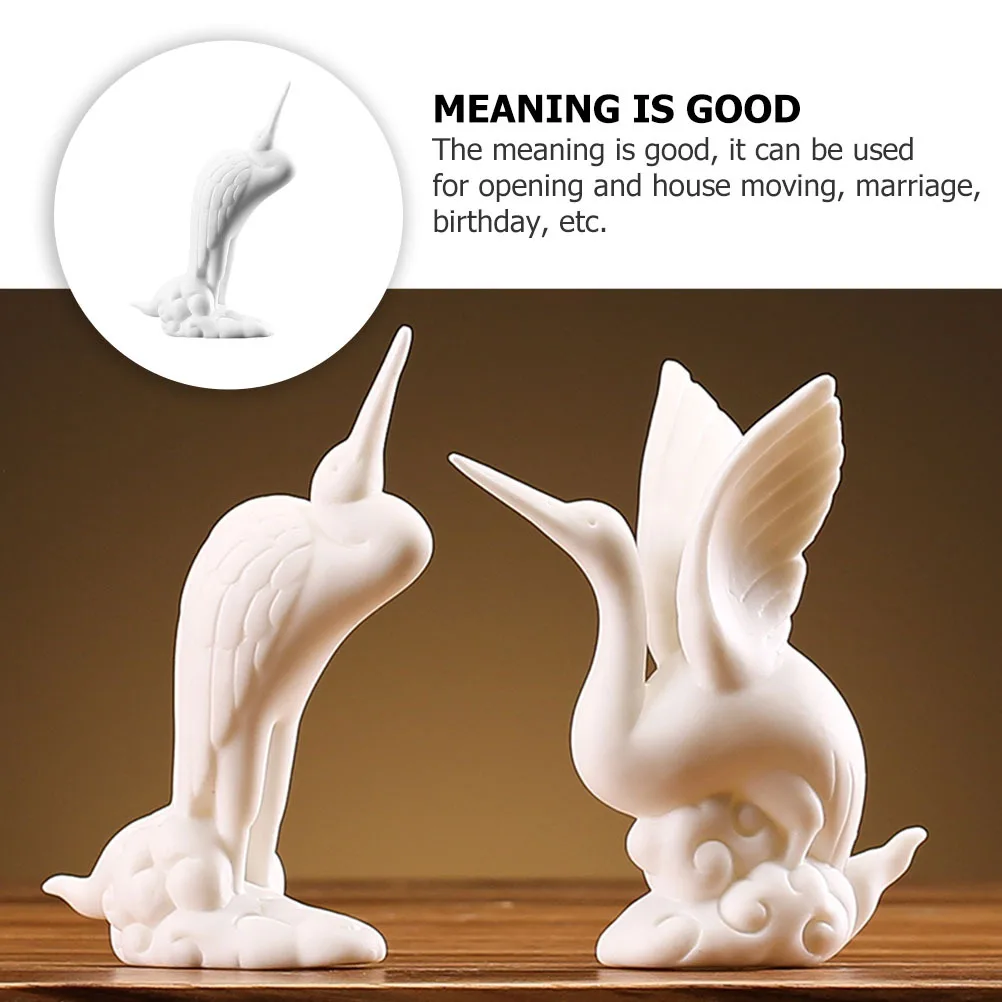 

1Pcs Ceramic White Crane Statue Decorative Home Desk Ornament Elegant Desktop Decor for Study Office Car White Crane Statue