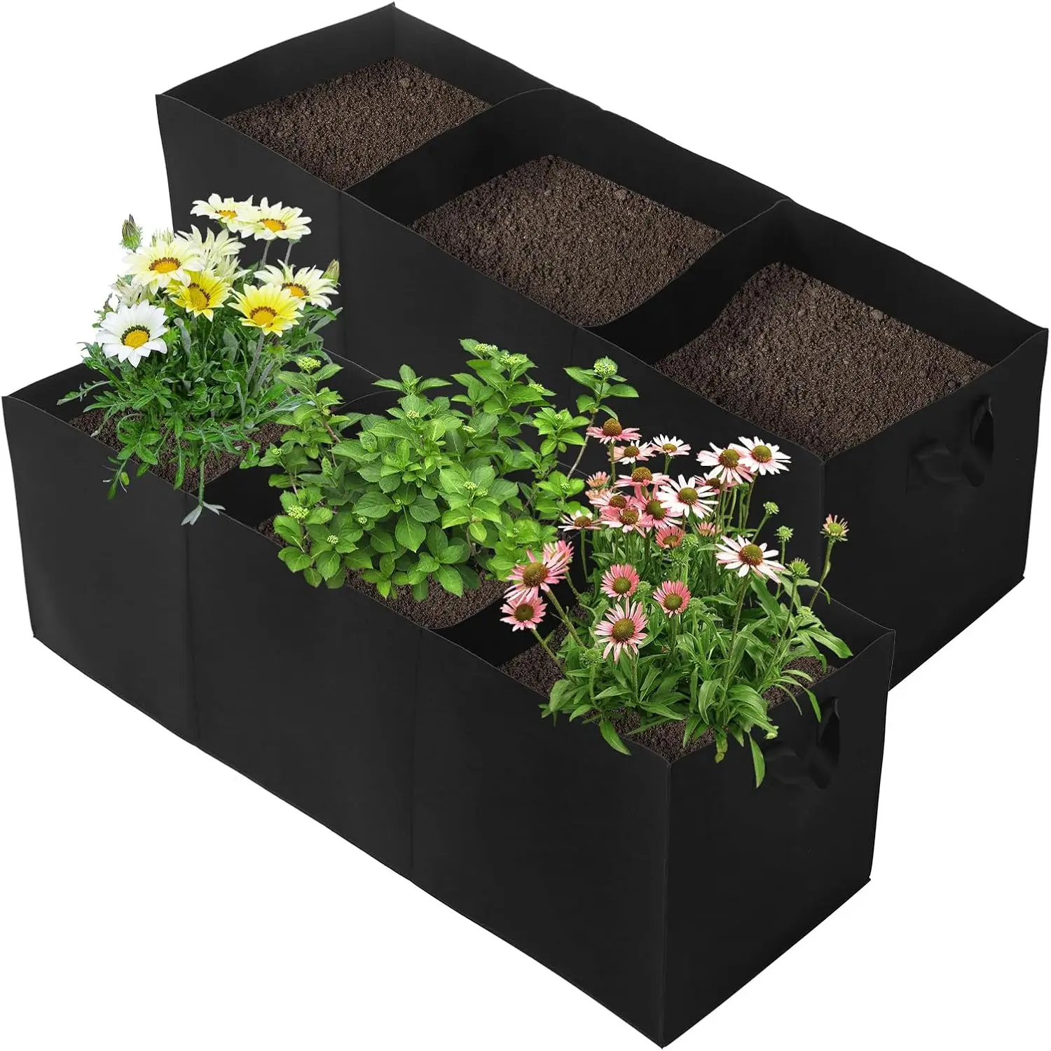 

2 Pack Plant Grow Bags, 3 Divided Grids Fabric Raised Planting Bed Rectangle Raised Vegetable Planter Garden Planting Gr