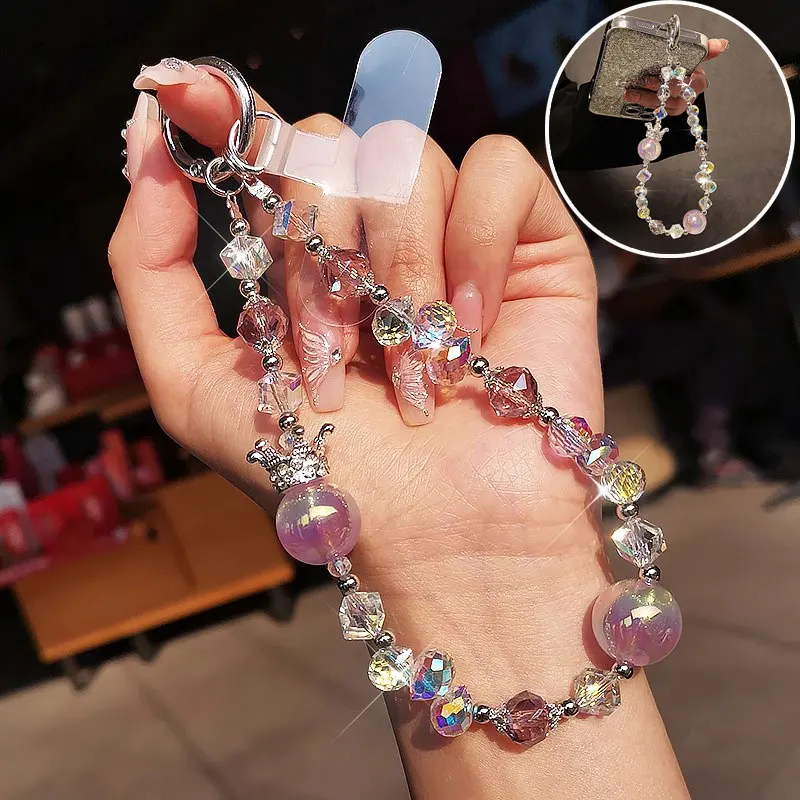 

Высококачественный модный ремешок для телефона Bing с кристаллами и бисером, короткая цепочка, аксессуар для стильной сумки, брелок для камеры, женский телефон для переноски