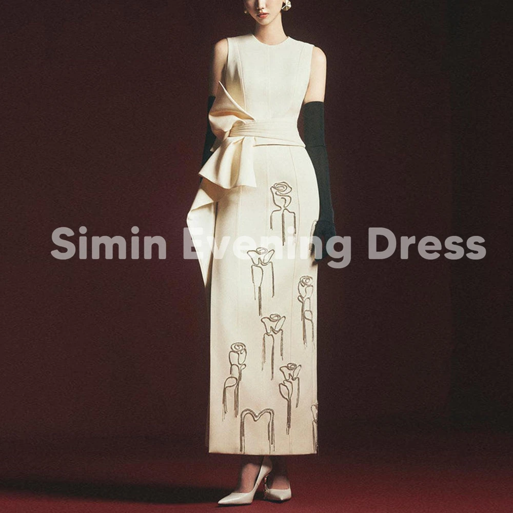 

Simin Women's Rose Straight O-neck Sashes Evening Dresses Sleeveless With Long Gloves Ankle-Length Formal Elegant Dresses 2025