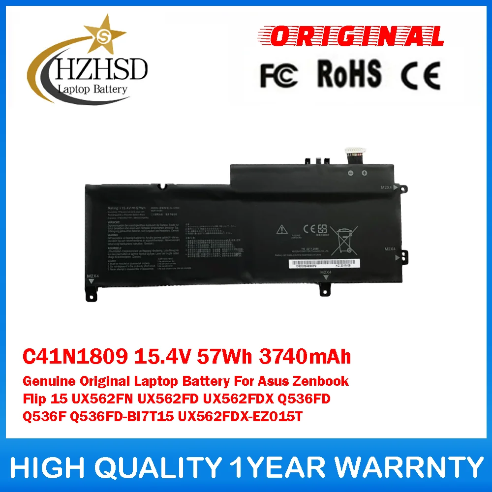 

C41N1809 15.4V 57Wh 3740mAh Genuine Original Laptop Battery For Asus Zenbook Flip 15 UX562FN UX562FDX Q536FD Q536F Q536FD-BI7T15