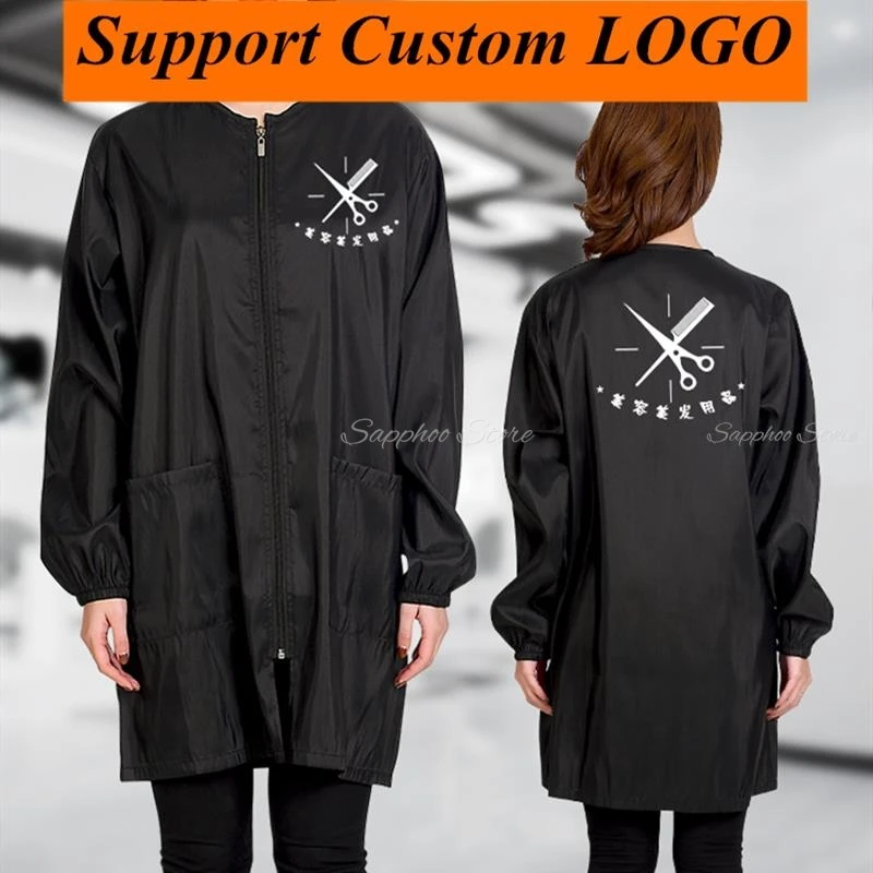 Customized Logo Long Sleeve Work Clothes Waterproof Gown Barber Shop Apron Hairdressing Pet Grooming No Stick Hair Haircut Wrap