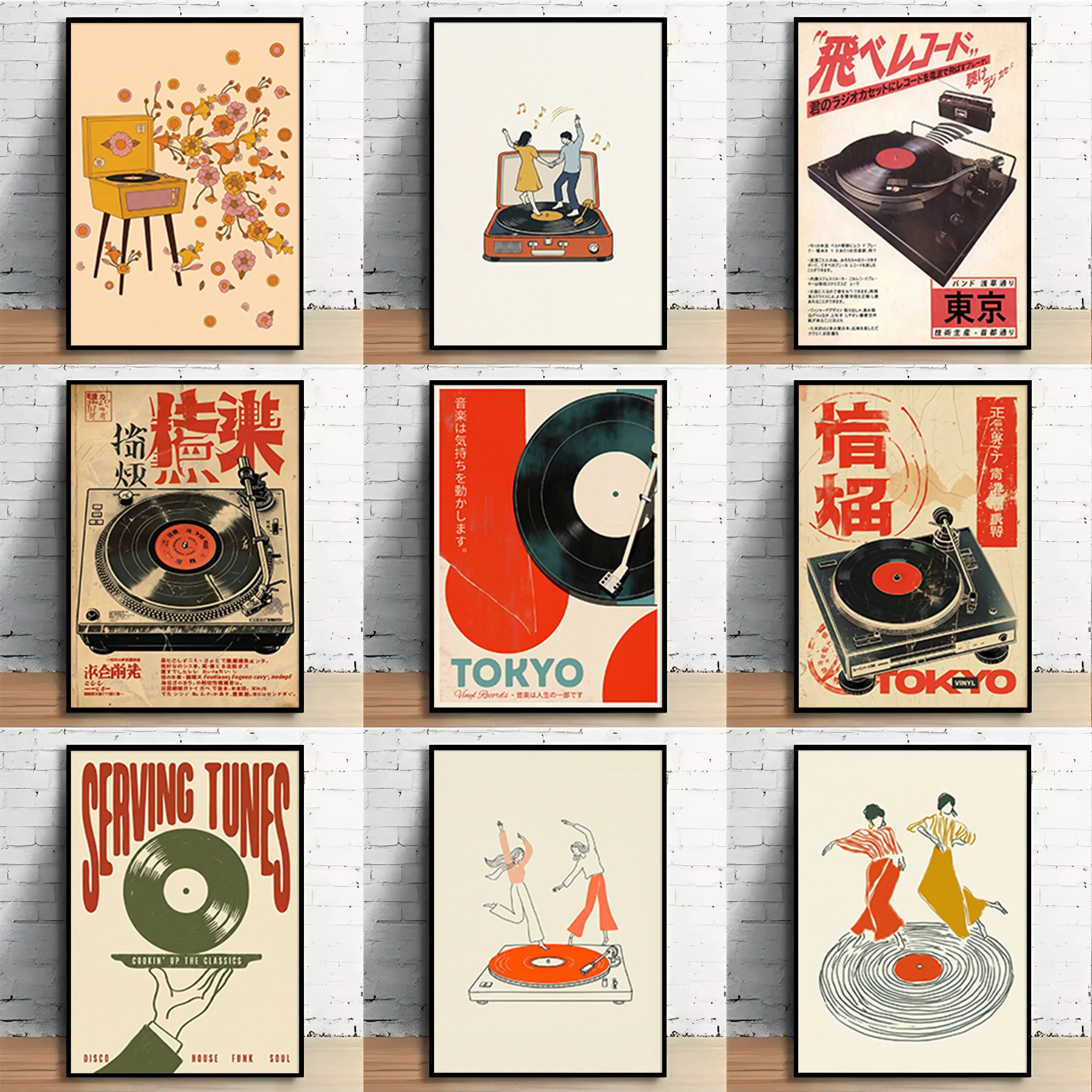 Vintage Vinyl Record Wall Art Set Tokyo Retro Music Poster Japanese Canvas Print 70s Disco Bar Decor Music Lover Aesthetic Gift