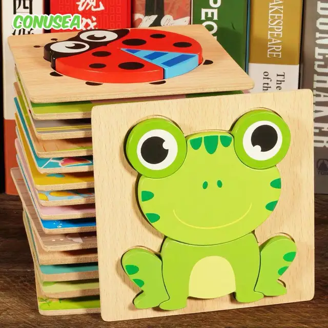 Zabawki Montessori Edukacja Drewniane puzzle 3D Zwierzęta kreskówkowe Nauka Poznanie Inteligencja Gra logiczna Kolorowe zabawki dla dzieci Prezenty