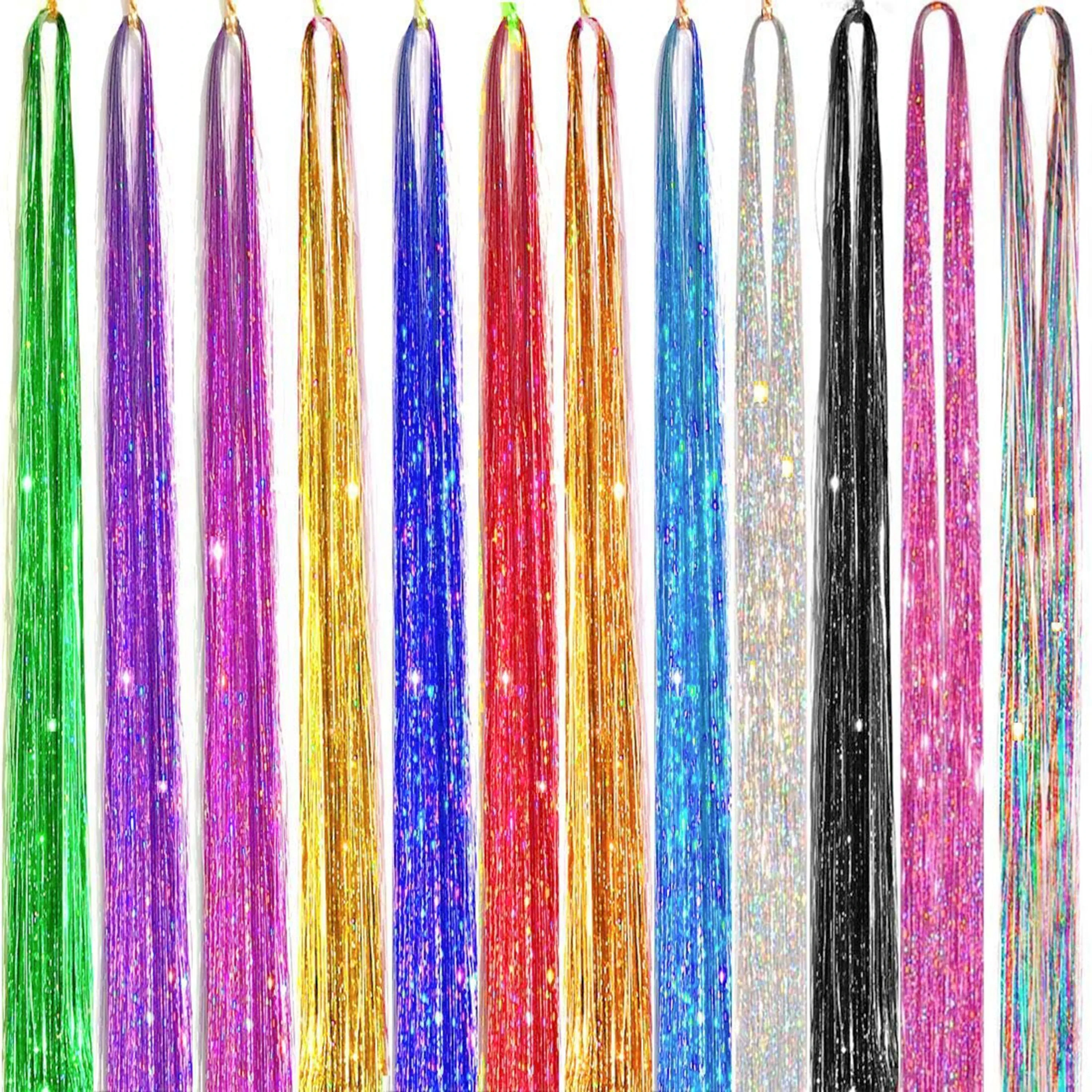 120cm  Sparkle Shiny Hair Tinsel Hair Extensions Dazzles Women Hippie for Braiding Headdress Hair Braiding Tools