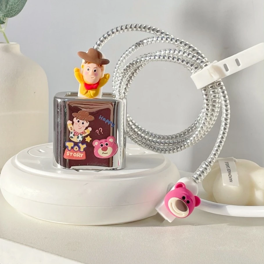 Disney Woody Winnie the Pooh Charger Data Cable Headphone Line Protective Cover for Iphone 15 14 13 12 Pro 18/20w Winding Rope