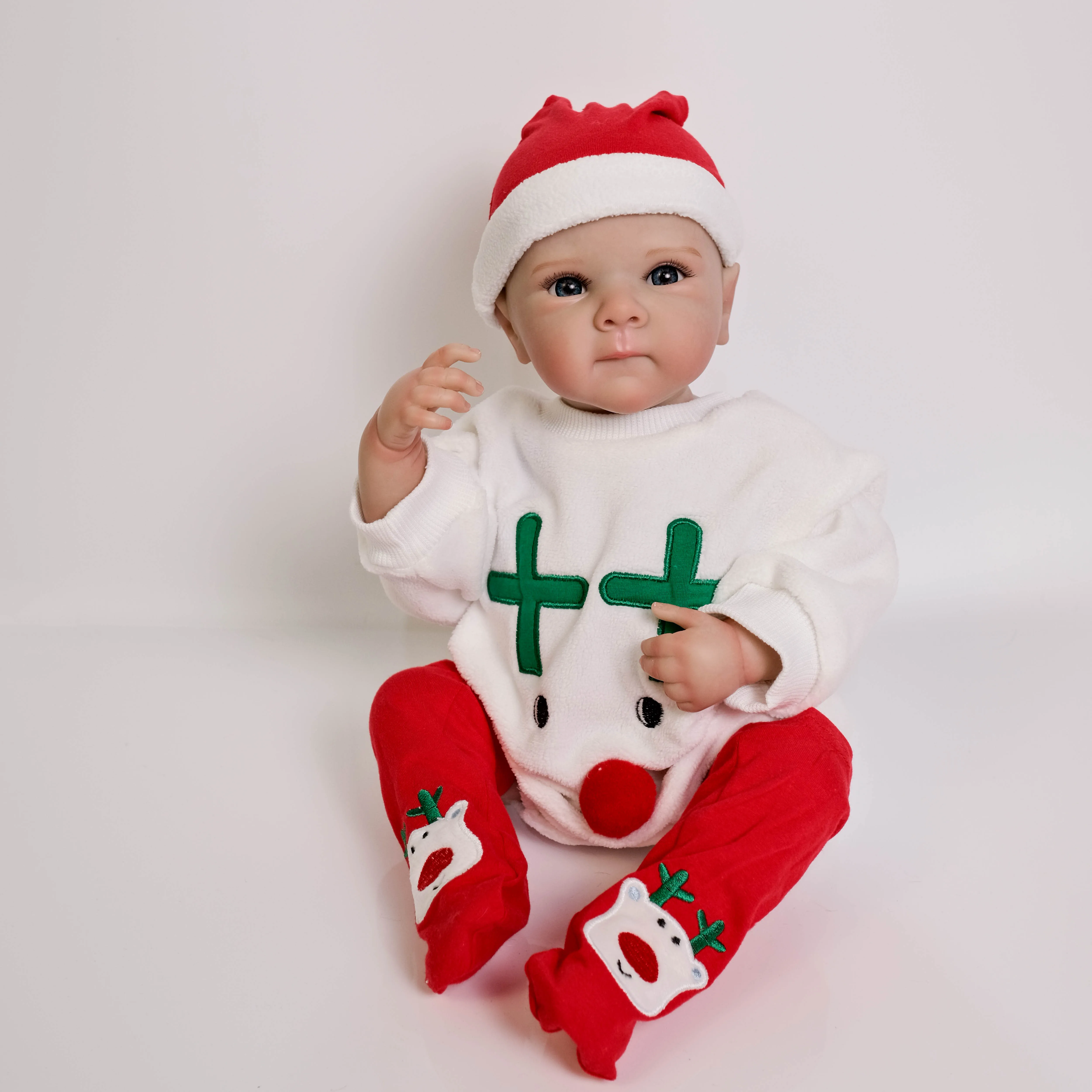 NPK 18inch  Lifelike Full Body Bettie Reborn Baby in Christmas Outfit Baby Multiple Layers Painting 3D Skin with Hand Draw Hair