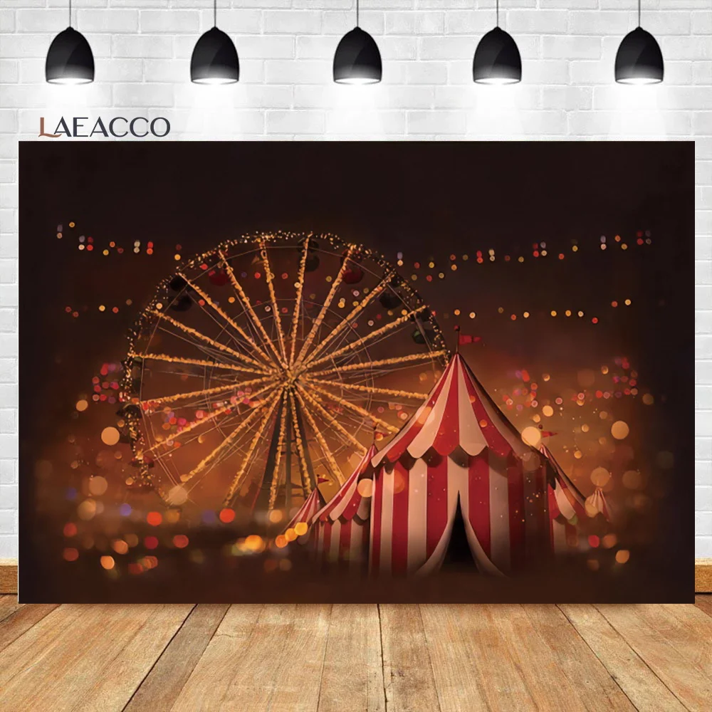 Laeacco Red Circus Tent Birthday Photography Backdrop Carnival Night Theme Party Decor Kids Portrait Customized Photo Background