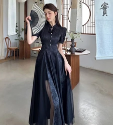 Vestido preto avançado misterioso cheongsam para mulheres, elegante e elegante, melhoria de qipao, estilo chinês, novo, verão