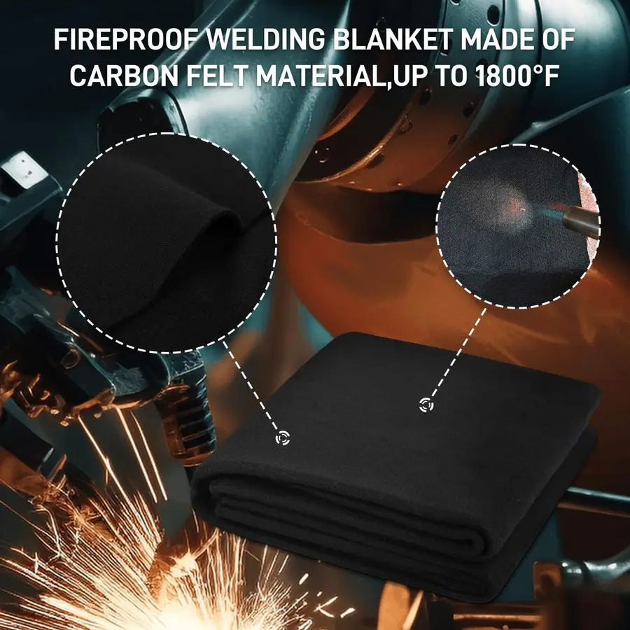 بطانية لحام كبيرة مقاومة للحريق مقاس 72 × 96، بطانية عازلة مقاومة لدرجات الحرارة العالية 1800F، نسيج مقاوم للهب من الكربون C