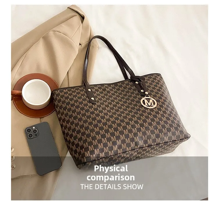 Große Kapazität Pendler-Tragetaschen Modische bedruckte Pu-Leder-Handtasche für Frauen College-Studenten Klasse Handtaschen Schultertasche – Detail 9