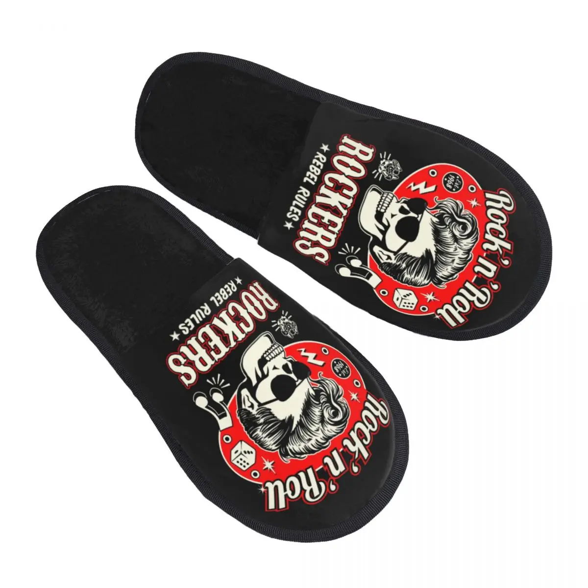 Benutzer definierte Rockabilly Rock and Roll Schädel Würfel Rocker Haus Hausschuhe Frauen weichen Memory Foam Schuhe bequeme warme Anti-Rutsch-Sohle Slipper