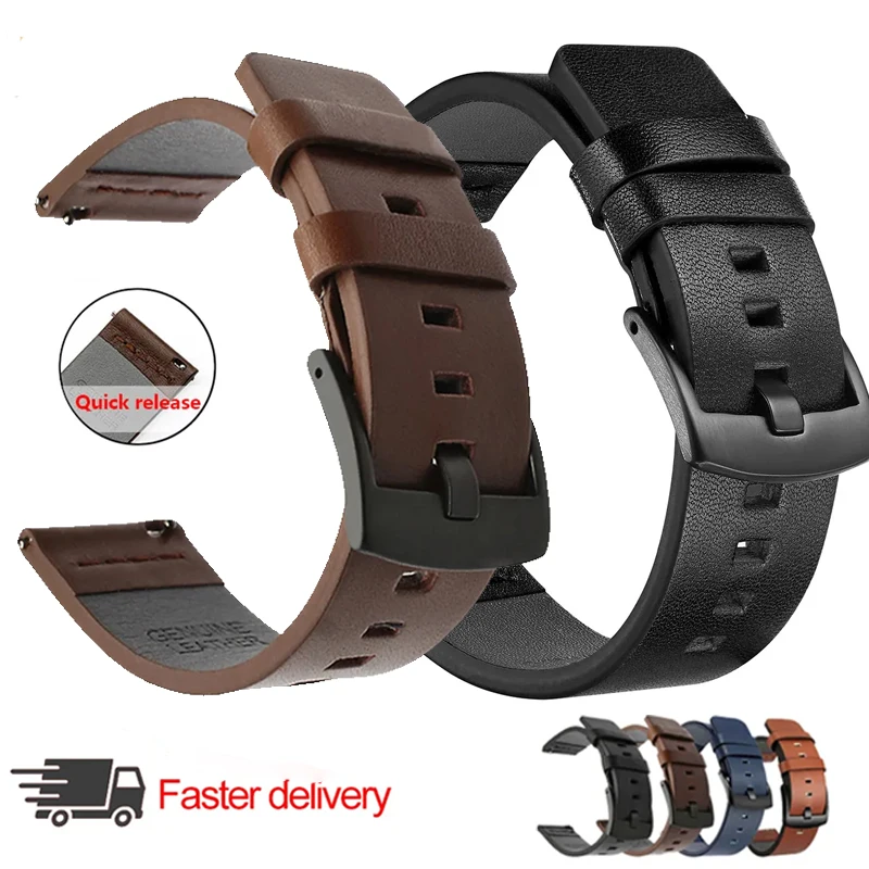 20mm 22mm Leather Strap Watch band Quick release for Samsung Galaxy Watch 3 Active2 40 44mm huawei watch gt 2 WatchBand 18 24mm