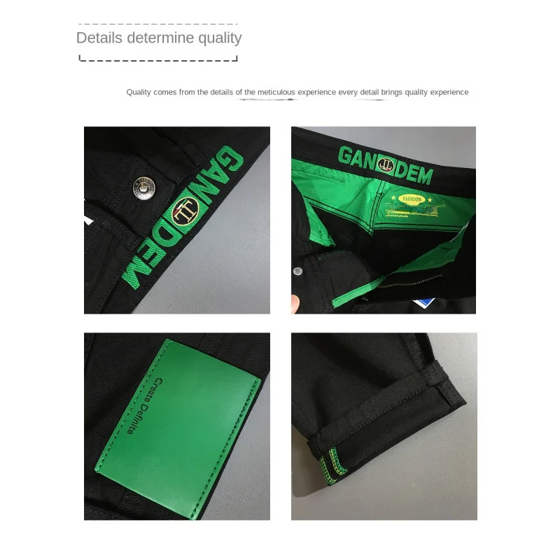 봄 여름 남성용 고급 순수 블랙 진, 심플하고 다재다능한, 가벼운 명품 자수, 슬림핏, 스키니 팬츠