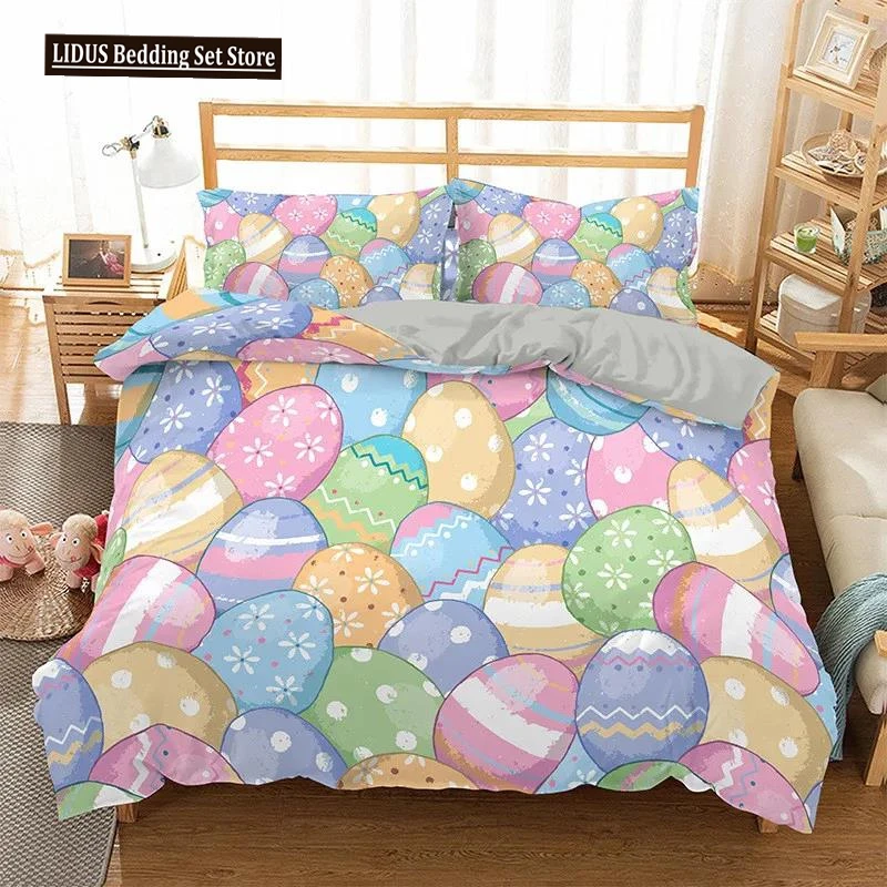 

Egg Duvet Cover Set Easter Eggs Cartoon Childish Style Twin Bedding Set Kids Teens Double Queen King Size Polyester Quilt Cover