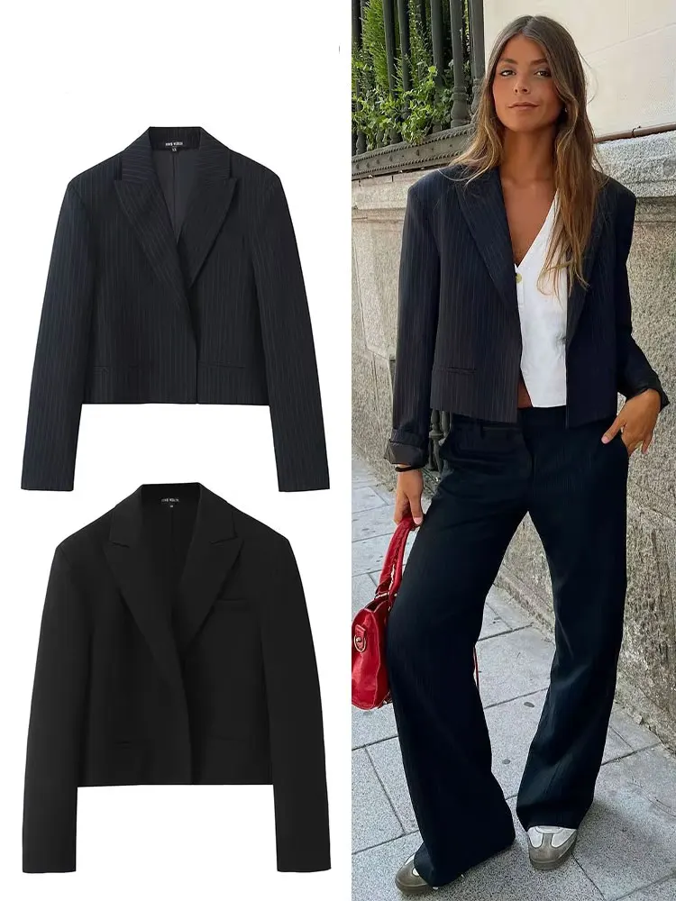 

Женский модный пиджак с длинным рукавом и отложным воротником, свободный короткий костюм, пальто, женская верхняя одежда для диких поездок на работу, женский кардиган, топ