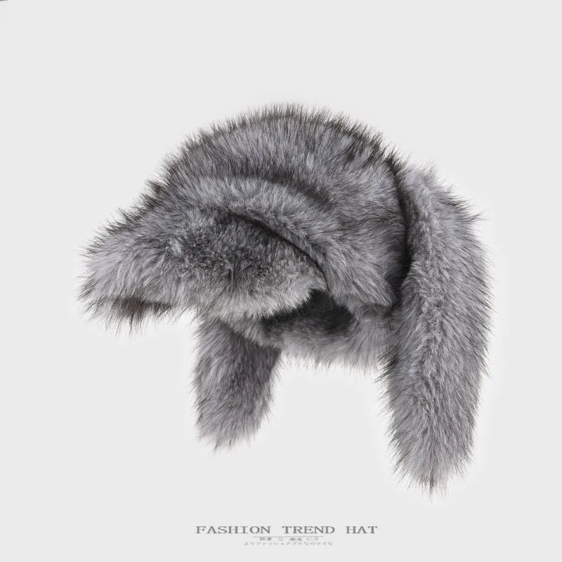 Unisex Winter Rabbit Ear Plush Warm Ear Cover Faux Mink Newsboy Hat
