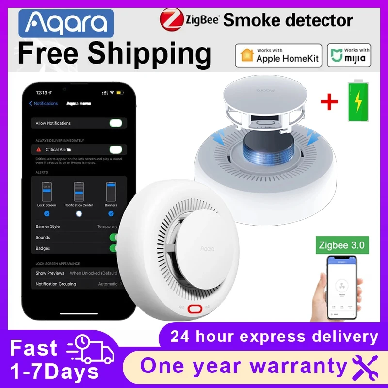 Aqara Smoke Detector Sensor Fire Alarm Zigbee 3.0 Monitor Sound Alert Home Security APP Works with Xiaomi Mi home Mijia Homekit