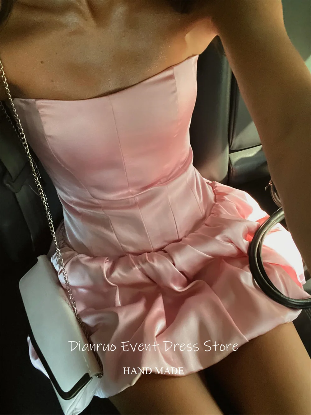 Dianruo jeune pique-nique-chique robes de bal sans bretelles robe de Cocktail plissée Mini longueur Satin Abito Cerimonia Donna personnalisé