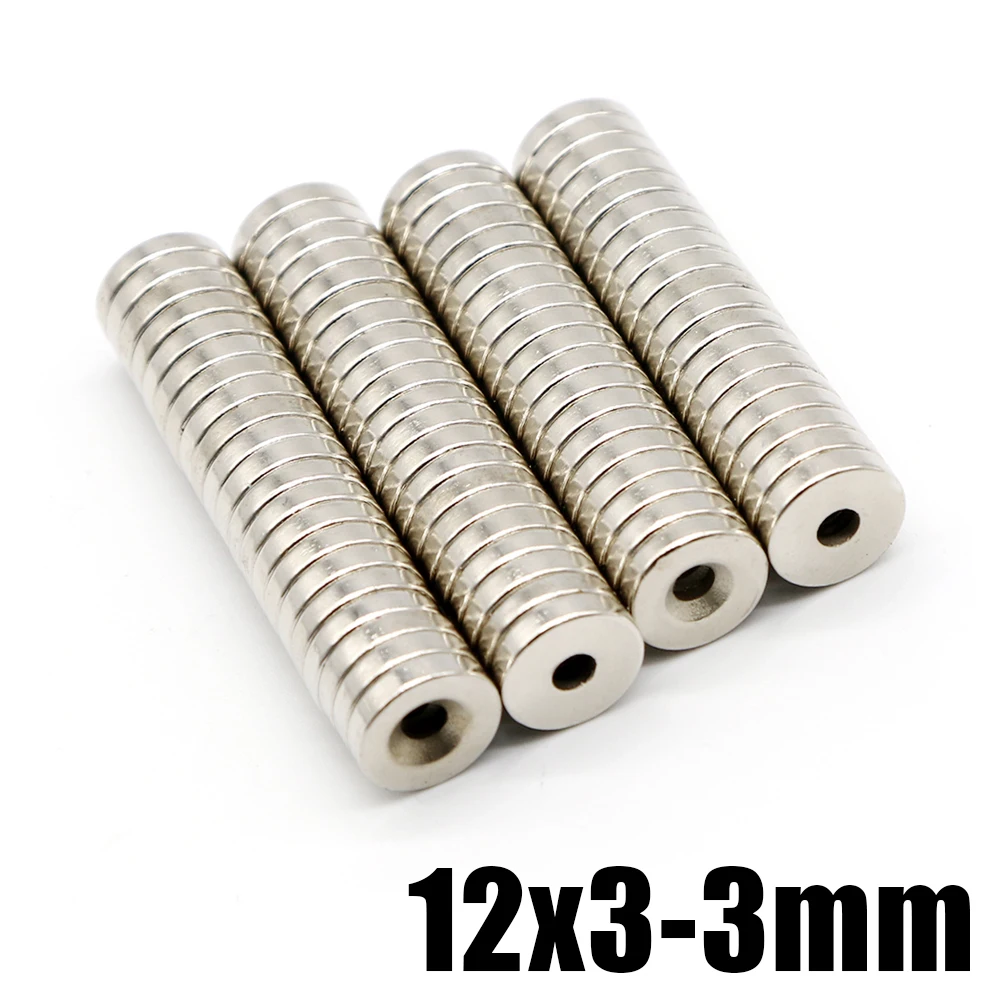 10/20/50/100Pcs 12x3-3 mm NdFeB Neodymium Magnet Super Powerful Small Round Permanent Disc Magnetic imanes 12x3 Hole 3