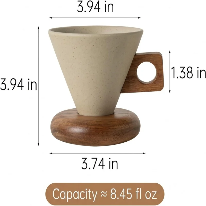 Ceramic Coffee Cup Ceramic Coffee Mug with Wooden Handle Handmade Stoneware Cone Cup Retro Coffee Cup Set with for Home - view 6