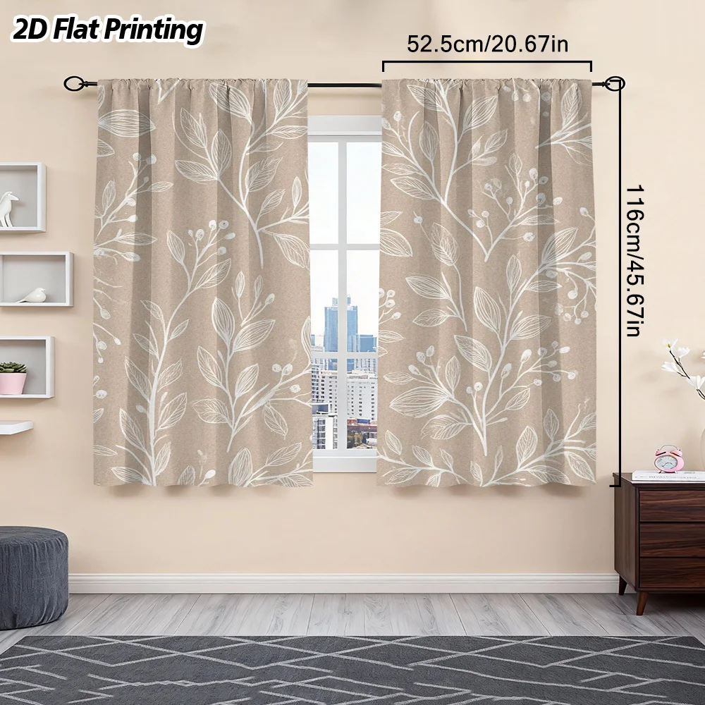 Elegant Botanical Leaf Print Curtains Beige Neutral Boho Style Drapes Window Panels for Living Room Bedroom Home Decor Curtain