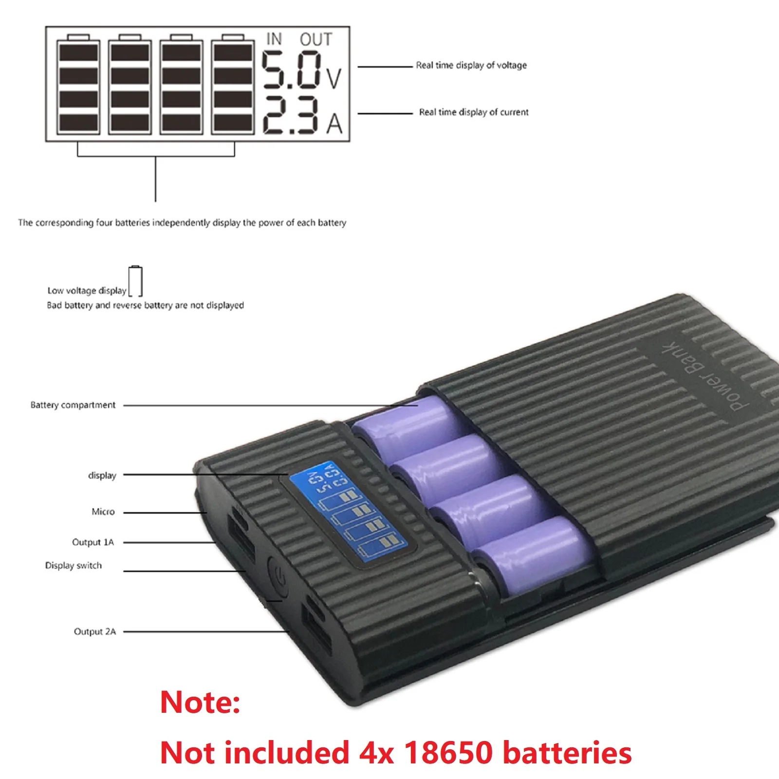 DIY Power Bank Case 4*18650 Battery Charge Storage Box 5V Dual USB Digital Display Charging Case For Smart Phones Battery Holder