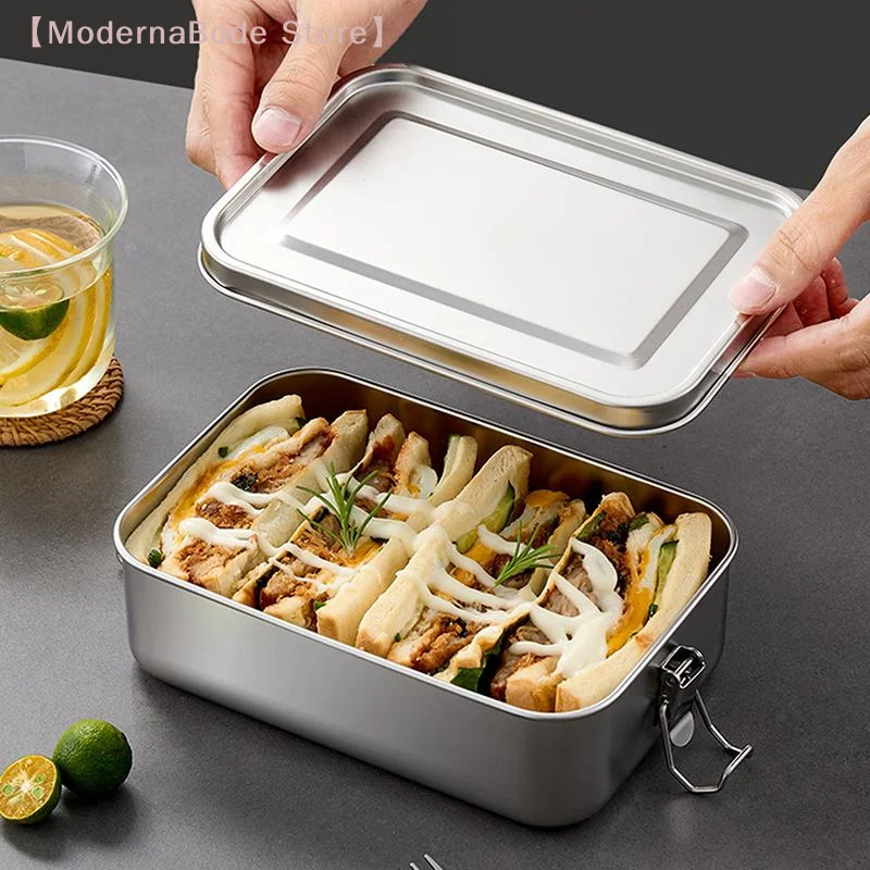 【M】304 Stainless Steel Lunch Box Bento Box Metal Food Storage Container With Locking Clasp Suitable For Work And School - view 4