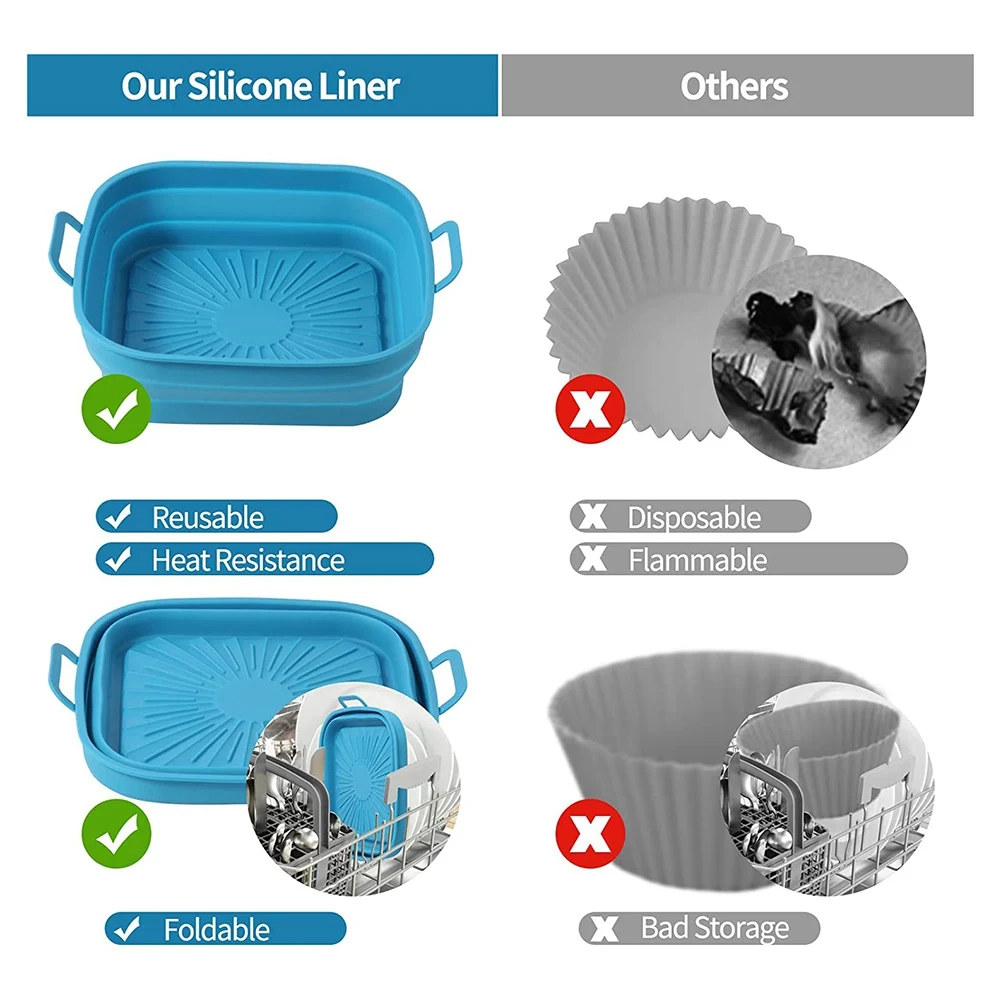 Fodere per friggitrice ad aria in silicone, cestello per friggitrice ad aria riutilizzabile, inserti per friggitrice ad aria, accessori per pentole in silicone per friggitrici ad aria