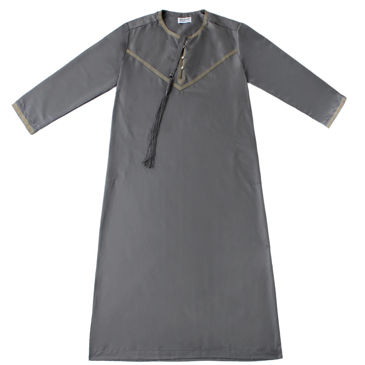 TH816 الرجال مسلم الشرق الأوسط الرجال طويلة الأكمام المرقعة الياقة المستديرة زر رداء رمضان عيد جوبا ثوب #3