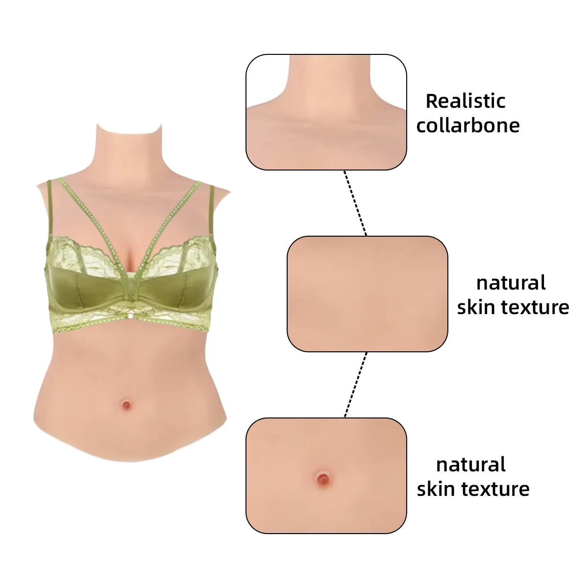 Silicone Half Body Breast Forms, Realistic Chest, Simulation Breast Pads, Collarbone Lines, Suitable for Crossdressing