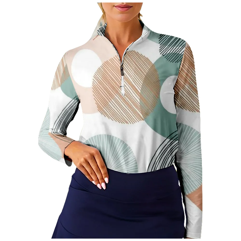 Muted Colors Design Golf Shirt Women Long Sleeve Half Zip Breathable Quick Dry Tops Casual Sportswear