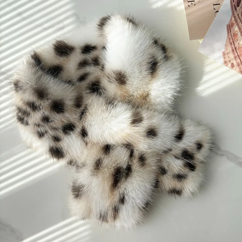 Fluffy Thicken Warm Faux Fur Bucket Hat Leopard Print Pullover Ear Protection Beanie Imitation Fur Versatile Scarf Fisherman Hat