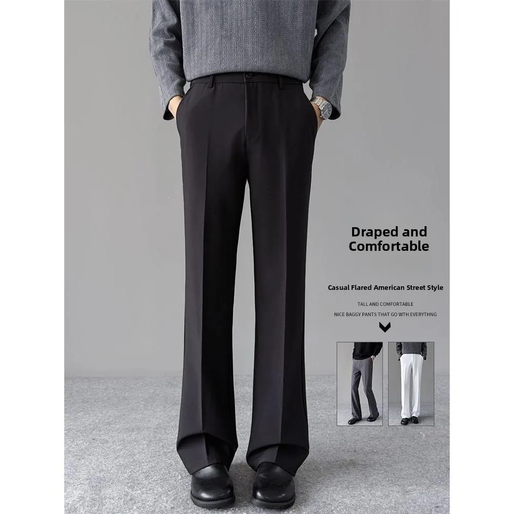 

Men's Loose Casual Pants Korean Sle Summer Thin Drapey Flared Busin Casual Trousers Straight Leg Polyester Fiber