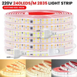 240LED/m LED Strip Lights 220V Adhesive LED Lighting Strip  10cm Cuttable Soft Lamp Bar 2835 Tape Outdoor Garden Lights