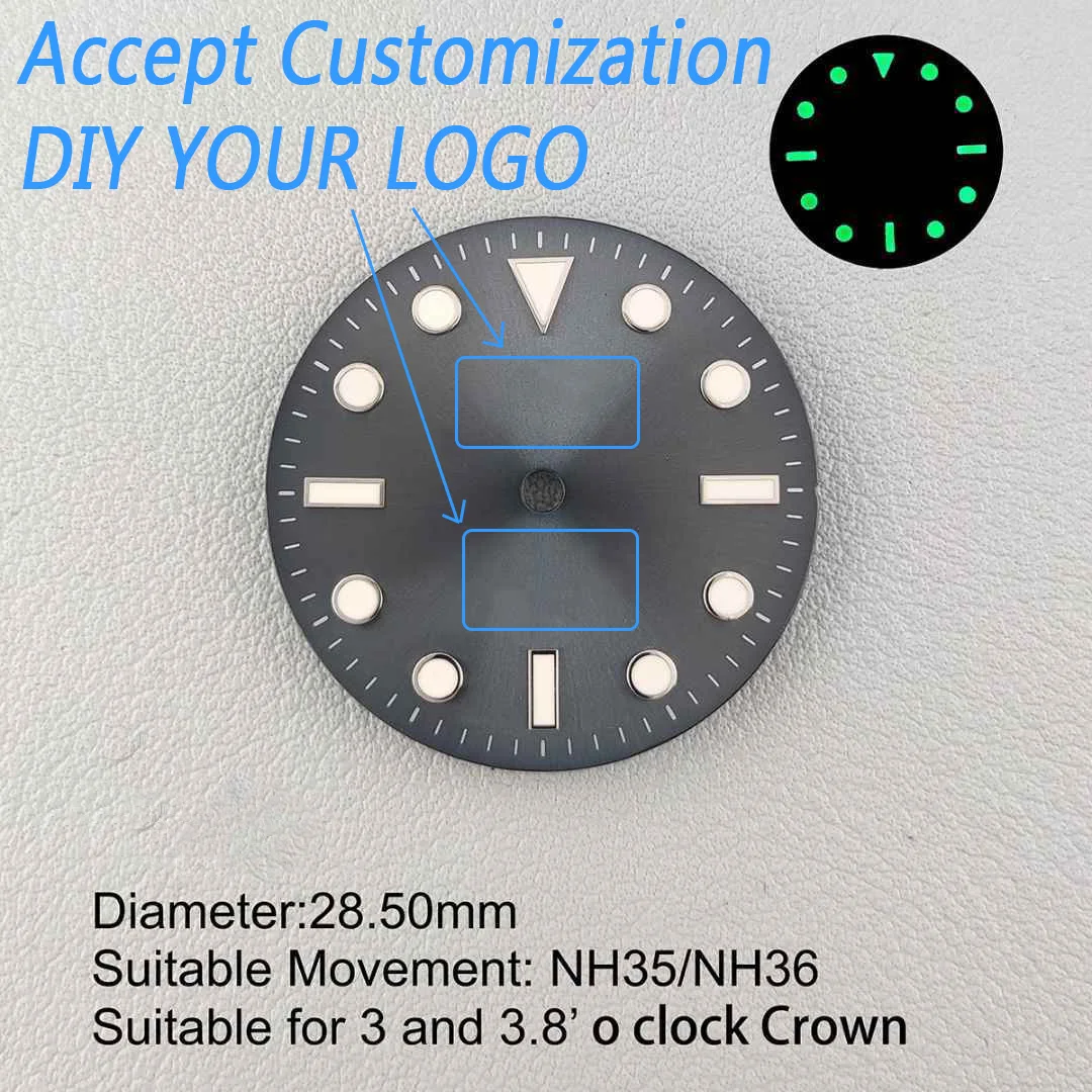 28.5mm NH35 NH36 Watch Dial Watch Faces Accessory C3 Super Luminous Customized Dial Customization Dial DIY Logo No Date Window