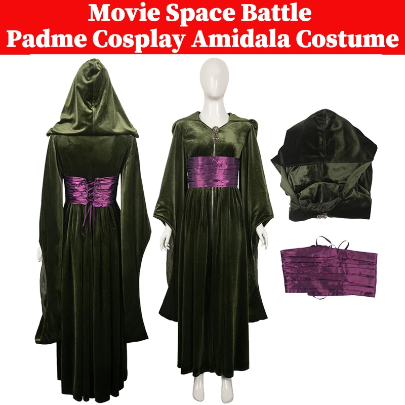 

Padme Cosplay Amidala Costume Movie Space Battle Roleplay Velvet Coat Girdle Outfits Adult Women Disguise Halloween Party Suit