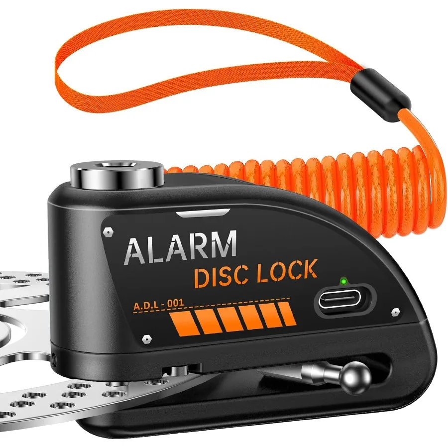 

Rechargeable Waterproof Motorcycle Disc Brake Lock with 120dB Alarm for Secure AntiTheft Protection on 7mm Brake Rotors Include