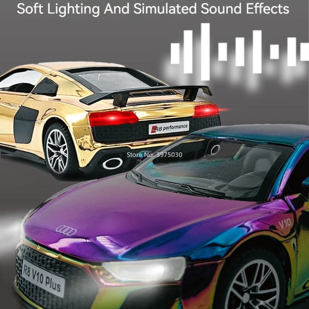 1:32 AUDI R8 V10 Alloy Models Toys Diecast Cars Doors Opened Miniature Model with Pull Back Vehicles for Kids Collection Gifts