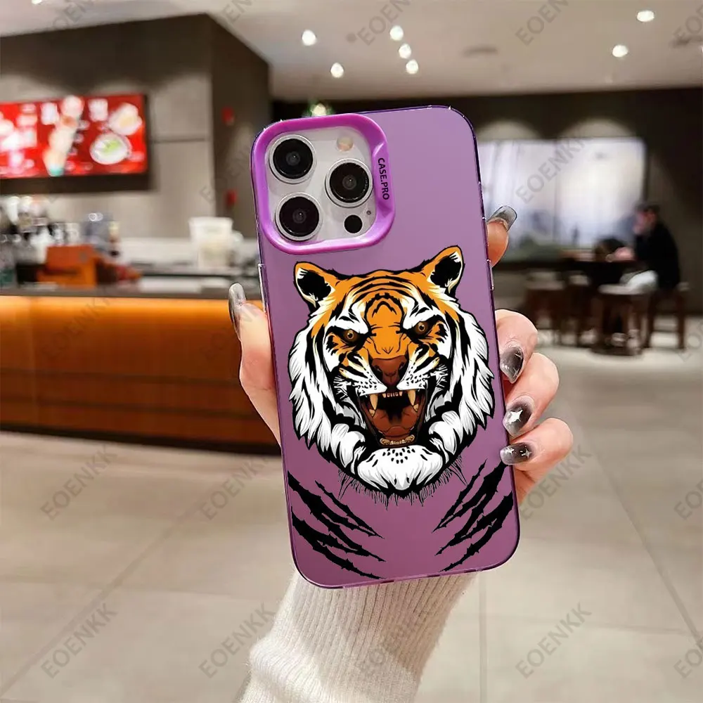 Casing iPhone ringan dengan pola kepala harimau, casing ponsel canggih untuk iPhone 16 15 14 13 12 11 Pro Max 7 8 14 15 16 Plus X XR XS Max