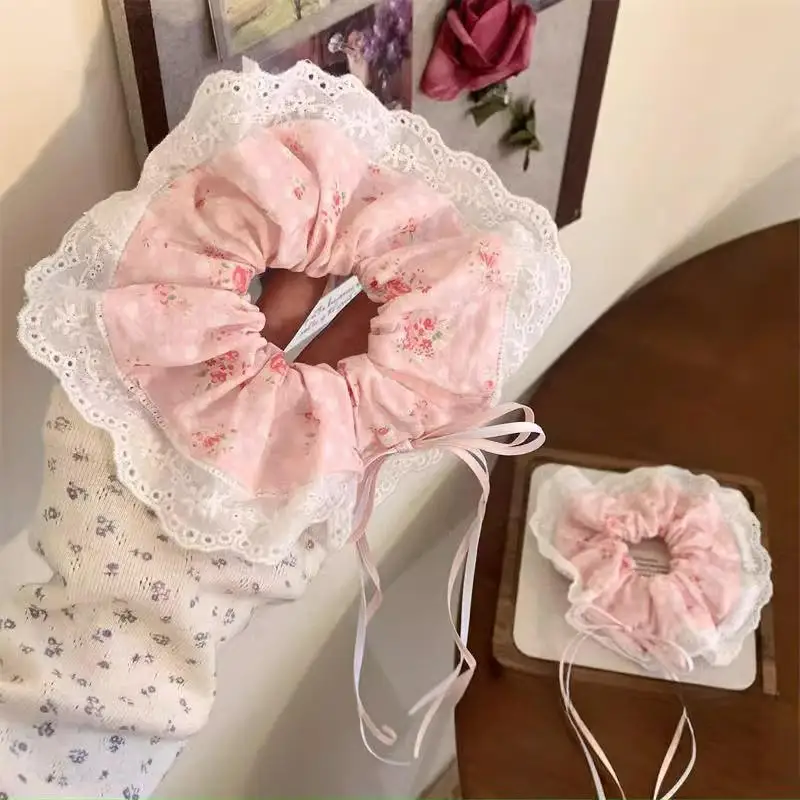 

Fashionable Hair Ribbons Hair Accessories Advanced Sense Elastic Hair Bands Headpiece Horse Tail Hair Rope Girl Floral Pink