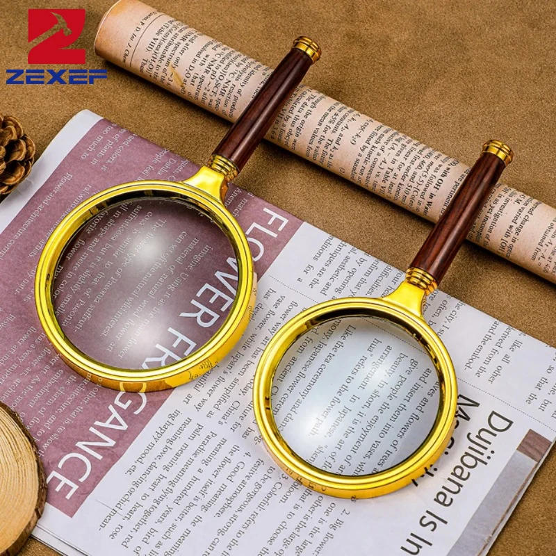 ZEXEF 10X Handheld Magnifier with Wooden Handle 60/70mm Magnifying Glass for Home Learning Reading and Fault Finding